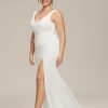 Women's Simple Sleeveless V Neck Bodycon Slit Mermaid Wedding Dresses for Bride Plus Size Bridal Gowns