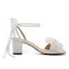 Bow Knot Heeled Sandals Wedding Shoes for Bride Block Heel Wedding Sandals Pearl Heels Bridal Shoes