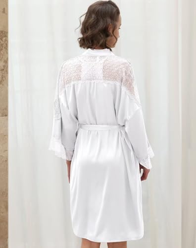 Women's Silk Satin Robe Sets 2 Piece Sexy Pajamas Set Sheer Lace Cami Nightgown Lingerie and Silky Robes