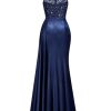 Women's Sexy Halter Sequin Lace Satin High Split Ruched Style Evening Party Maxi Dress