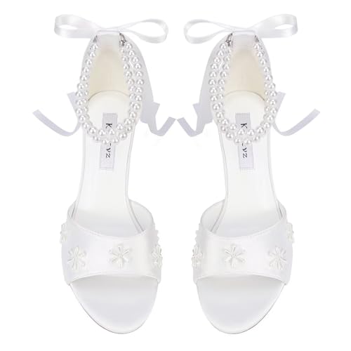 Pearl Heels Wedding Shoes for Bride Block Heel Bridal Shoes Wedding Heeled Sandals
