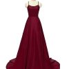 Women's Elegant Long Prom Dresses with Pockets Satin Halter Spaghetti Strap Wedding Dress Gowns