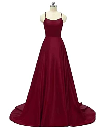 Women's Elegant Long Prom Dresses with Pockets Satin Halter Spaghetti Strap Wedding Dress Gowns