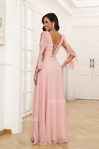 Ruffle Sleeve Chiffon Bridesmaid Dresses for Women Cold Shoulder Formal Dress for Wedding 2025 V Neck Evening Gowns