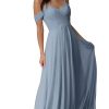 Off The Shoulder Bridesmaid Dresses for Women Long Chiffon Pleated Formal Evening Dress with Pockets