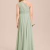 One Shoulder Chiffon Junior Bridesmaid Dresses Long A-Line Pleated Flower Girl Dress for Teen Girls Pageant Dress