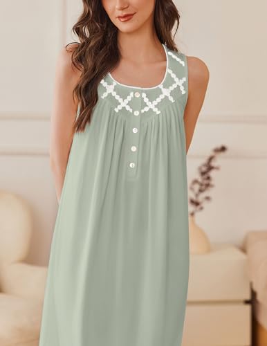 Nightgowns for Women Cotton Long Night Gown Sleeveless Sleep Dress Victorian Nightdress Ladies Sleepwear S-XXXL