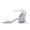 Women's Low Block Heel Sandals Chunky Ankle Strap Pearl Wedding Dress Shoes Low Heel Comfortable Pump Sandals
