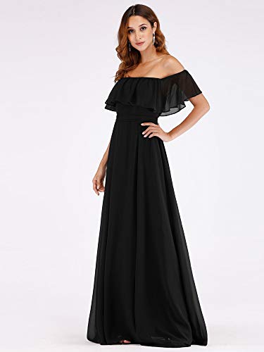Women's Elegant Off The Shoulder Side Split High Waist Flowy Chiffon Maxi Bridesmaid Dress 00968