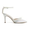 High Heel Wedding Shoes for Bride Pointed Toe Bridal Shoes Pearl Heels Ankle Strap Wedding Pumps