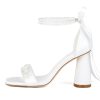 Pearl Heels Wedding Shoes for Bride Open Toe Bridal Shoes White Ivory Heels Chunky Heeled Sandals