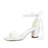 Block Heel Wedding Shoes for Bride Pearl Heels Wedding Sandals Square Open Toe Bridal Shoes