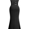Women's Plus Size Double V Neck Sequin Lace Contrast Ruched Bodycon Mermaid Hem Formal Maxi Dress