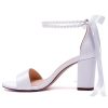 Pearl Wedding Shoes for Bride High Heels Block Heels Bridal Shoes with Bow Women Chunky Heels Sandals
