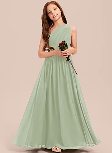 A-line One Shoulder Floor-Length Chiffon Junior Bridesmaid Dress for Wedding Teen Girls Party Gowns