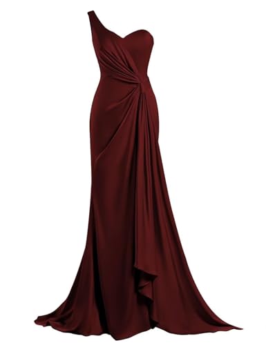 One Shoulder Bridesmaid Dresses Mermaid Satin Prom Dress 2025 Long Ruched Bodycon Evening Party Gowns with Slit