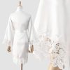Women Lace Trim Robe Short Kimono Gown Silky Bathrobe for Bride Bridesmaid Nightgown