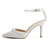 High Heel Wedding Shoes for Bride Pointed Toe Bridal Shoes Pearl Heels Ankle Strap Wedding Pumps