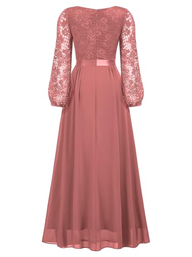 Women's Wedding Guest A-Line Dress Floral Lace Deep V Neck Long Sleeve Formal Evening Gown