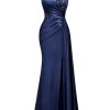 Women's Sexy Halter Sequin Lace Satin High Split Ruched Style Evening Party Maxi Dress