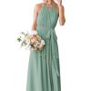 Women's Halter Chiffon Bridesmaid Dresses Long Simple A-Line Evening Formal Dresses with Belt CYM032