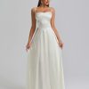 Satin Maxi Dress Spaghetti Strap Lace Up Long Formal Dresses for Women Wedding Guest Cocktail Evening Prom