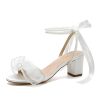 Pearl Heels Wedding Shoes for Bride Block Heel Wedding Sandals Open Toe Bridal Shoes