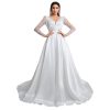 V-Neck A-Line Wedding Dress with Long Lace Sleeves Bodice & Chiffon/Satin Elegant Boho Bridal Gown for Church Ceremony