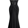 Women's Plus Size Double V Neck Sequin Lace Contrast Ruched Bodycon Mermaid Hem Formal Maxi Dress