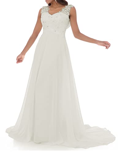 Women's Wedding Dress Lace Double V-Neck Sleeveless Evening Dress