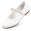 Girls Wedding Dress Shoes Ballet Flats Flower Party Mary Jane with Beaded Straps Toddler/Little/Big Kids