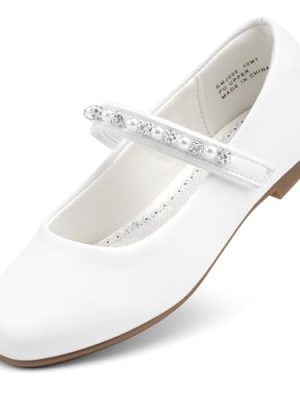 Girls Wedding Dress Shoes Ballet Flats Flower Party Mary Jane with Beaded Straps Toddler/Little/Big Kids
