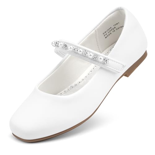 Girls Wedding Dress Shoes Ballet Flats Flower Party Mary Jane with Beaded Straps Toddler/Little/Big Kids
