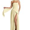 Women Strapless Patchwork Maxi Dress Sexy High Slit Tube Top Party Club with Scarf Long Prom Wedding Guest Dresses