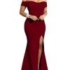 Women's Off Shoulder High Split Long Formal Party Dress Evening Gown