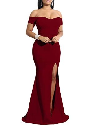 Women's Off Shoulder High Split Long Formal Party Dress Evening Gown