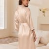 Women's Silk Robe Set V Neck 2 Piece Satin Bathrobes 3/4 Sleeves Bridal Sleepwear Sexy Cami Nightgown