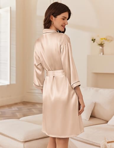 Women's Silk Robe Set V Neck 2 Piece Satin Bathrobes 3/4 Sleeves Bridal Sleepwear Sexy Cami Nightgown