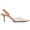 Pearl Kitten Heels for Women Pointed Toe Mesh Rhinestone Heeled Sandals Clear PVC Stiletto Mid Heel for Wedding Party Dress