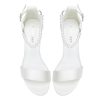 Pearl Wedding Shoes for Bride Satin Block Heels Open Toe Chunky Bridal Shoes Sandals