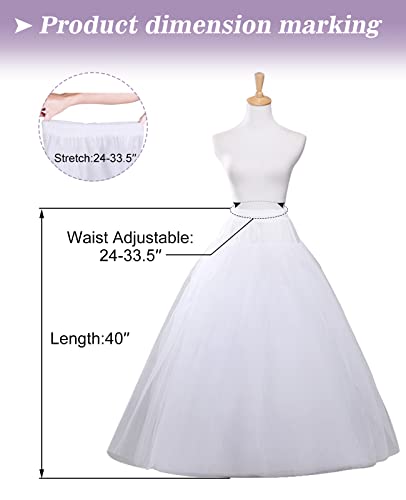 Hoopless Petticoats Crinoline A-line Slips Underskirt for Bridal Gown Floor Length