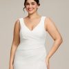Women's Simple Sleeveless V Neck Bodycon Slit Mermaid Wedding Dresses for Bride Plus Size Bridal Gowns