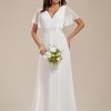 Women's Classic Chiffon Short Sleeve Pleated V-Neck Floor Length Bridesmaid Dresses 09890