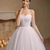 Women's Sweetheart Applique Beaded Corset Bridal Shiny Tull Wedding Dresses for Bride
