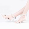 Women's Pearl Low Kitten Heel Ankle Strap Heeled Sandals Open Toe Wedding Bride Dress Shoes