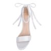 Isobud Women's Open Toe Pearl Wedding Shoes for Bride White Heels with Bow Bridal Shoes Chunky Block Satin Heels Sandals