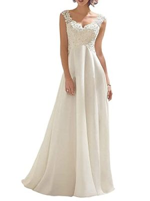 Women's Wedding Dress Lace Double V-Neck Sleeveless Evening Dress