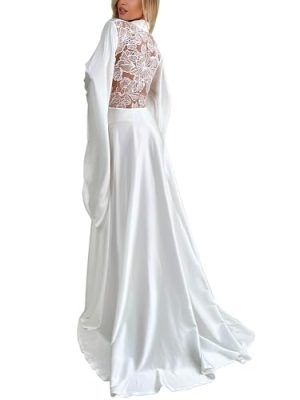 Satin Floor Length Robes for Women Lace Bride Kimono Nightgown Silk Bridesmaid Robes Wedding Party Sleepwear Dress