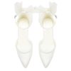 Block Heel Wedding Shoes for Bride Bow Heels Pointed Toe Pearl Bridal Shoes Wedding Heels