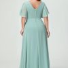 Plus Size Bridesmaid Dresses with Pockets Short Sleeve Pleated Formal Dress for Women YMS376